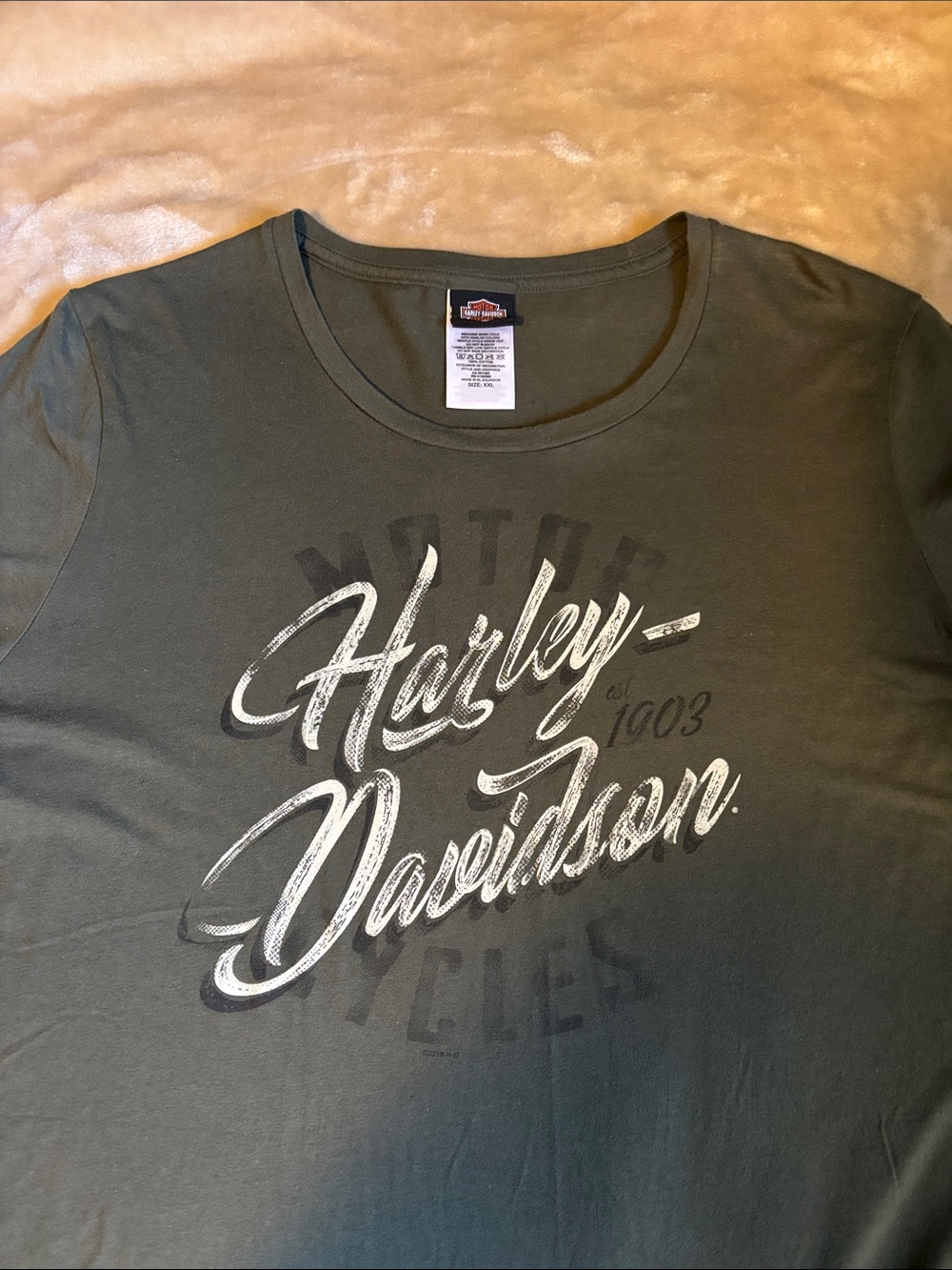 Harley-Davidson Olive Green Short Sleeve Script Logo Tee